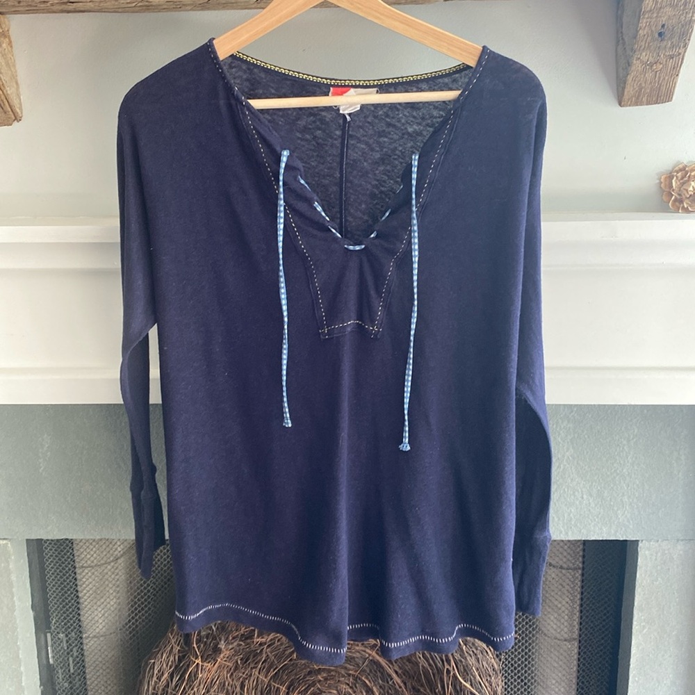 Dark navy loose fit top from Anthropologie. Size small